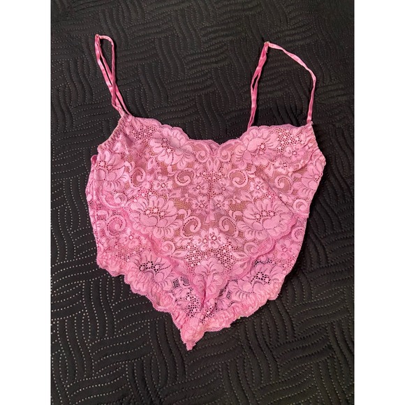 Hot As Hell Tops - HAH Hot As Hell Pink Floral Lace Bralette Crop Top Adjustable Straps Small